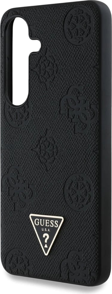 Mbështjellës Guess Grained Hot Stamp Peony Pattern Triangle Logo MagSafe për Samsung Galaxy S25, i zi