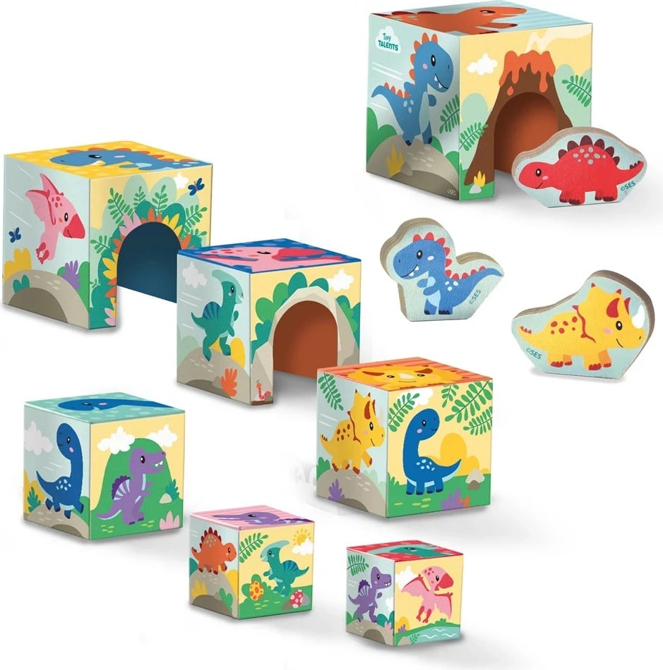 Set blloqesh druri për ndërtim SES Tiny Talents me figura dinozaurësh, për fëmijë