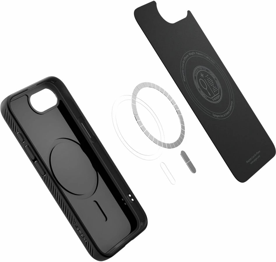 Mbështjellës Spigen Liquid Air Mag MagSafe për iPhone 16e, i zi, gjysmë-transparent