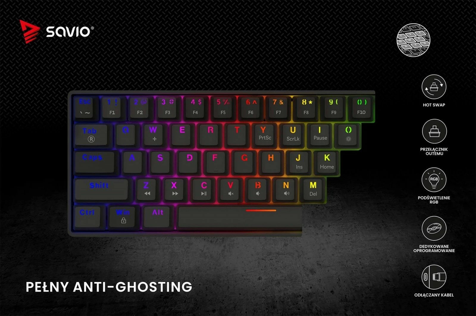 Tastierë mekanike Savio Blackout X2 OUTEMU Brown, 60%, ARGB, Hot Swap, e zezë