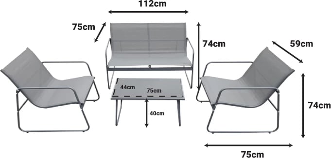 Set salloni për verandë, 4 pjesë, metal dhe tekstilene, ngjyrë antracit