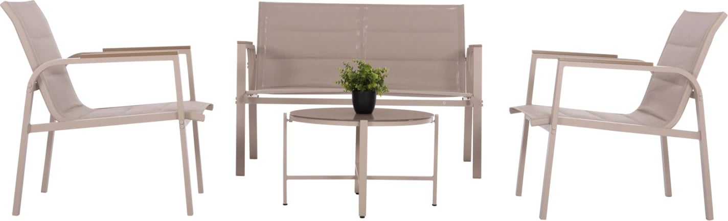 Set lounge për jashtë, 4 pjesë, Juliette, alumin, tekstilene, xham i temperuar, kapuçino, FH6280.04