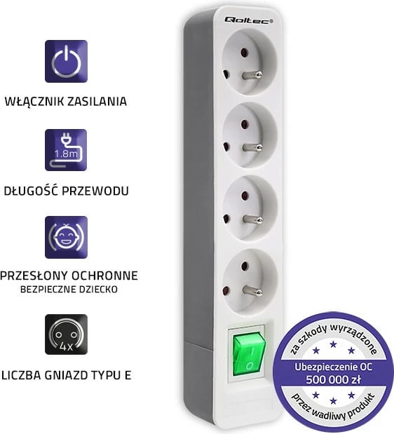 Kasë Qoltec 50288 me 4 dalje, 1.8m, Bardhë-Gri