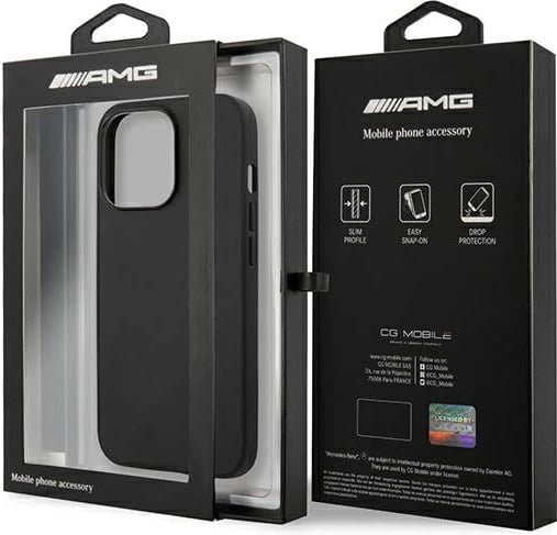 Mbështjellës Mercedes AMG AMHCP14XDOLBK për iPhone 14 Pro Max 6.7", lëkurë, i zi