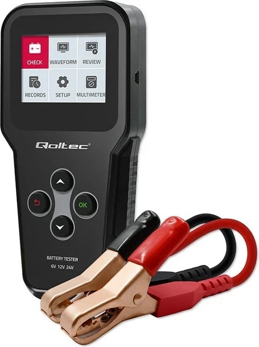 Analizues baterie Qoltec 52489, digjital, 3-në-1, LCD, 6V/12V/24V