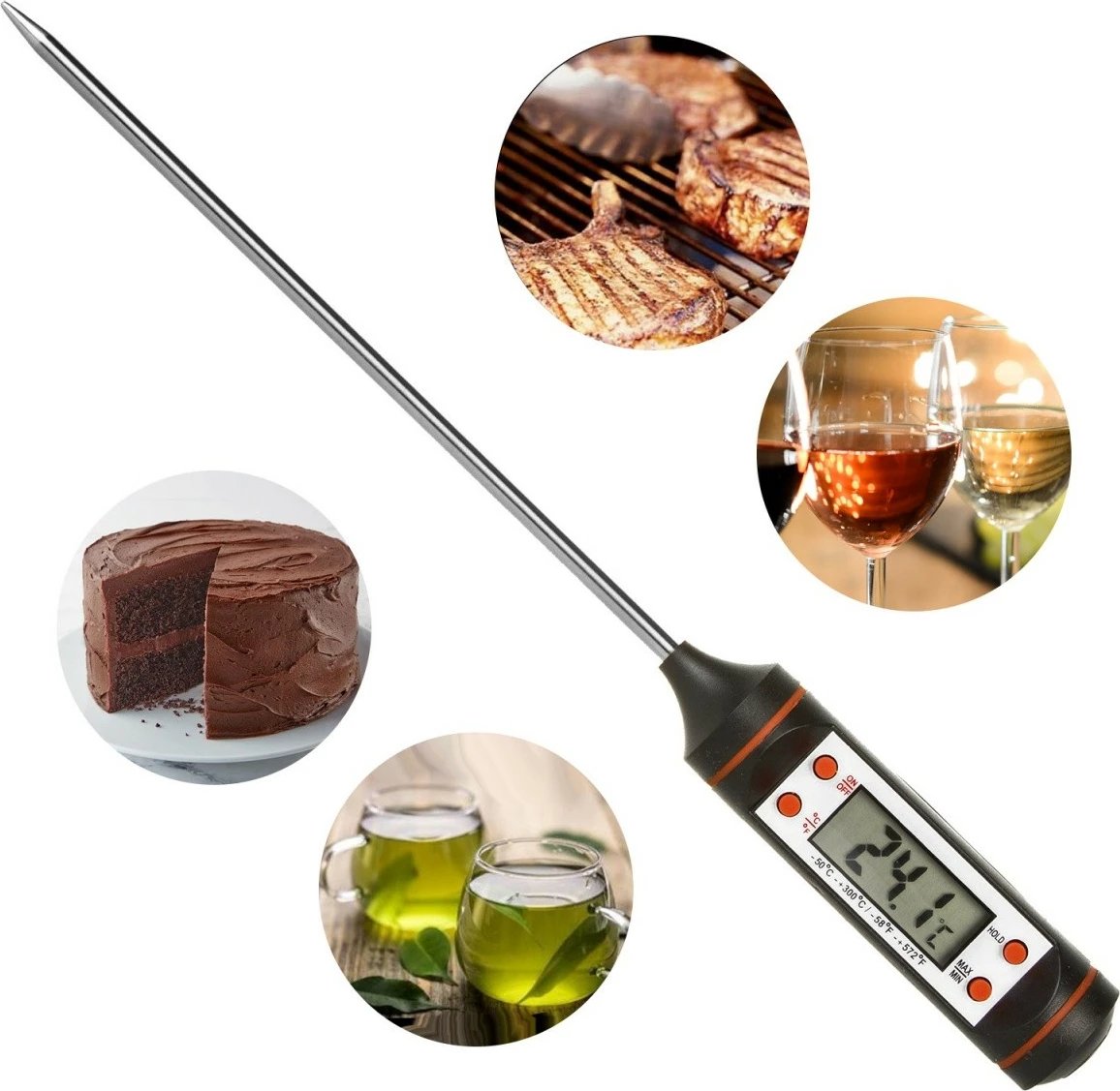 Termometër ushqimi GreenBlue GB178, probë 15cm, i zi