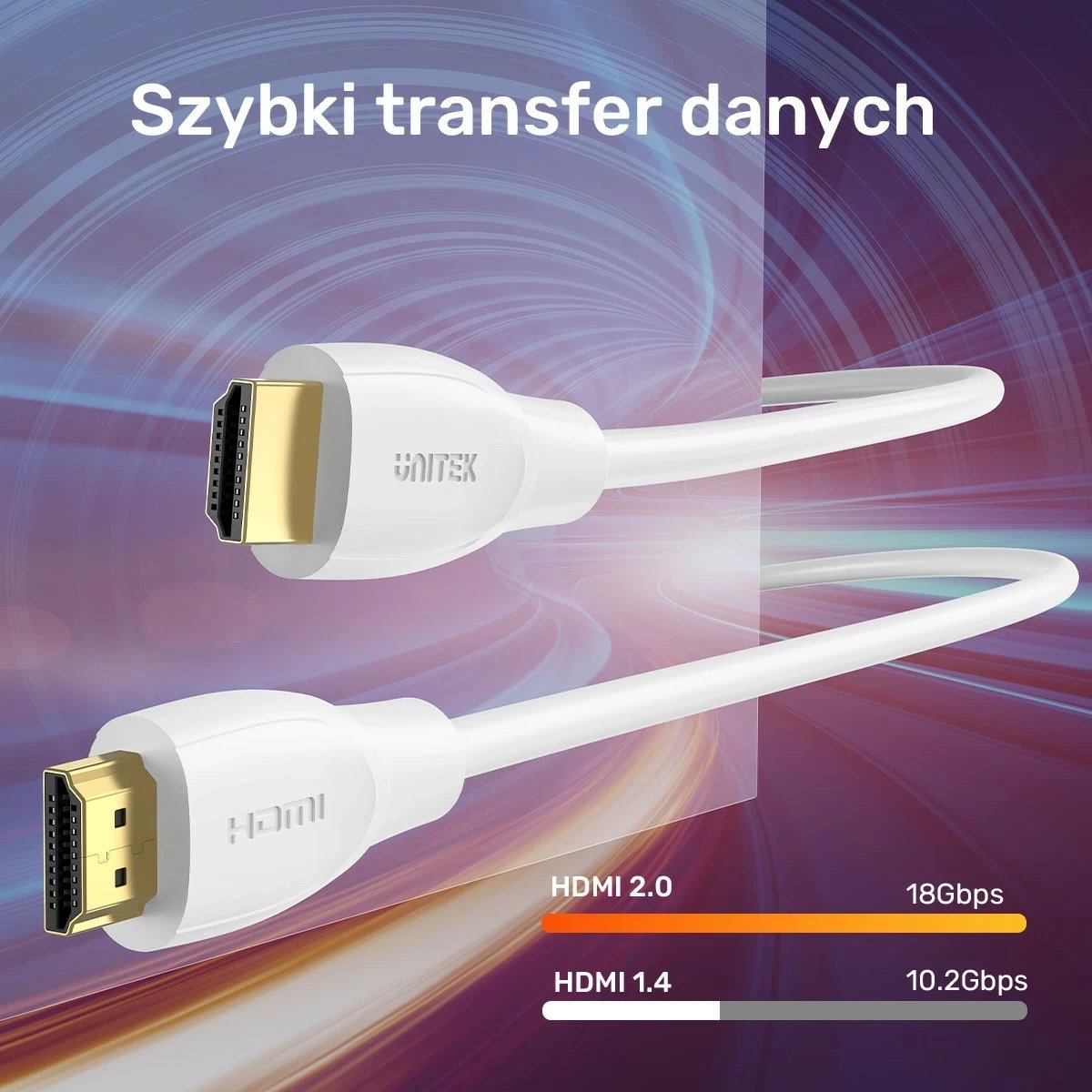 Kabëll HDMI Unitek 2.0 4K, 1.8m, bardhë