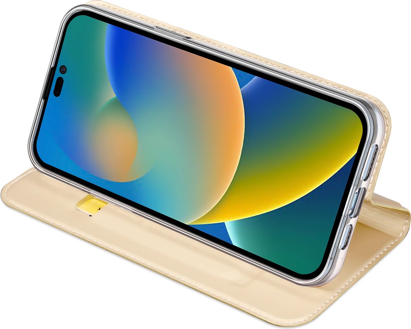 Mbështjellës Dux Ducis Skin Pro për iPhone 14 Pro Max, me kapak, xhep për kartela, ari