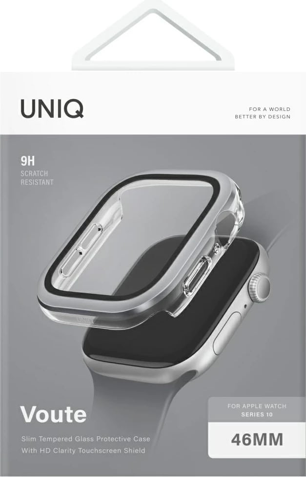 Mbështjellës UNIQ Voute për Apple Watch 10, 46mm, xham i temperuar, argjendtë