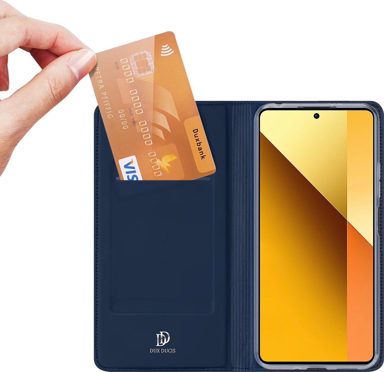 Mbështjellës Dux Ducis Skin Pro për Xiaomi Redmi Note 13 5G, me kapak, xhep për kartela, kaltër