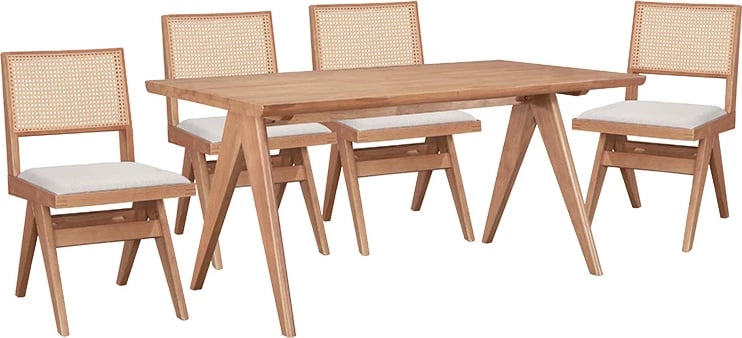 Tavolinë me karrige Winslow set 5 copë dru gome ngjyrë arre e lehtë 160x85x75cm