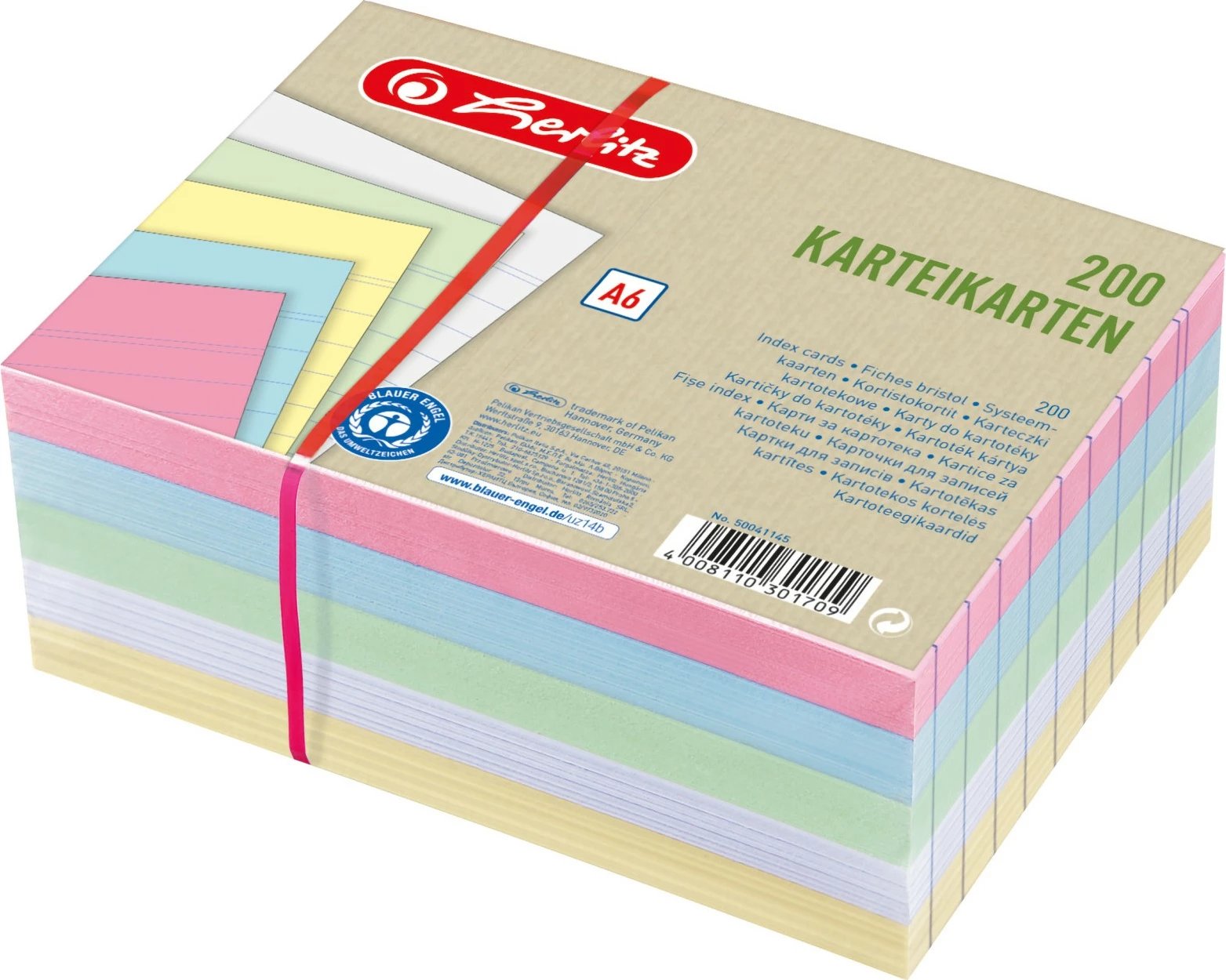 Kartela shënimesh herlitz A6, 200 copë, multicolour, 180 g/m²