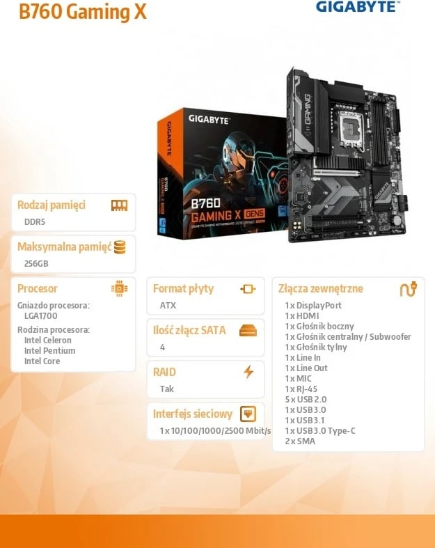 Pllakë amë Gigabyte B760 GAMING X GEN5, ATX, Socket LGA1700, DDR5, PCIe 5.0, E zezë