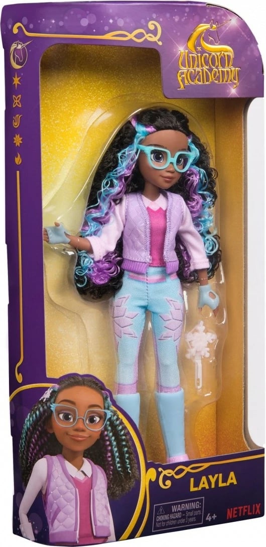 Kukull Layla Spin Master Unicorn Academy 23cm me aksesorë, vjollcë/blu