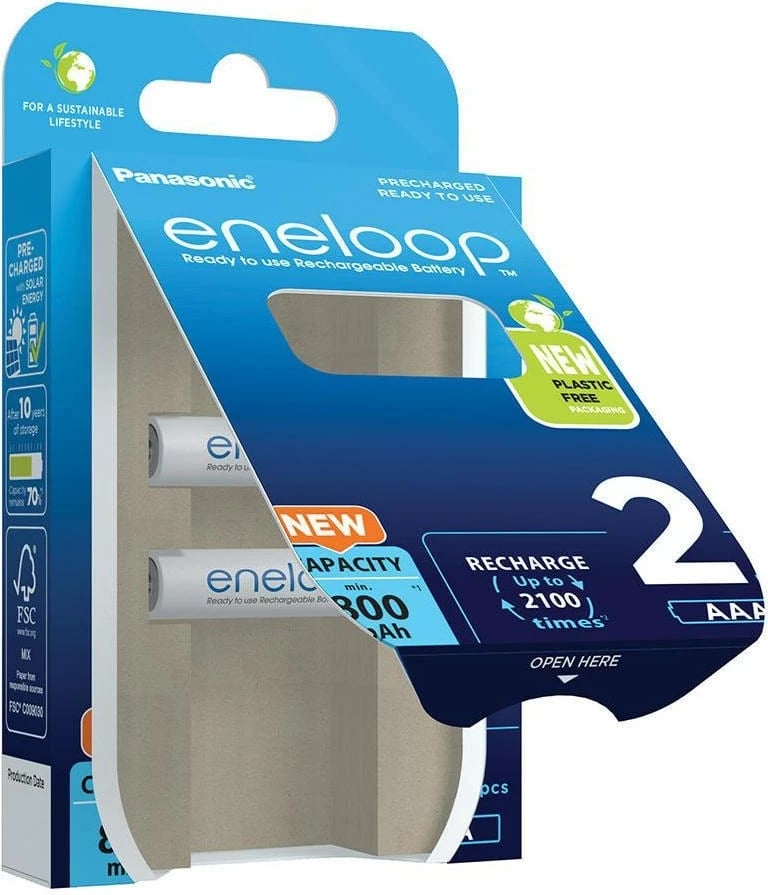 Bateri të rikarikueshme Panasonic Eneloop AAA, 800 mAh, 2 copë, Bardhë