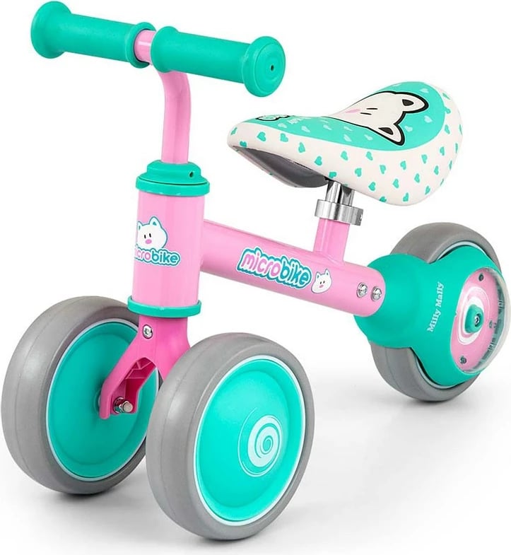 skuter fëmijësh Milly Mally Micro Plus Cat 6" rrota me drita, rrota dyshe, sedile e butë, 18-36 muaj, 25 kg max, rozë