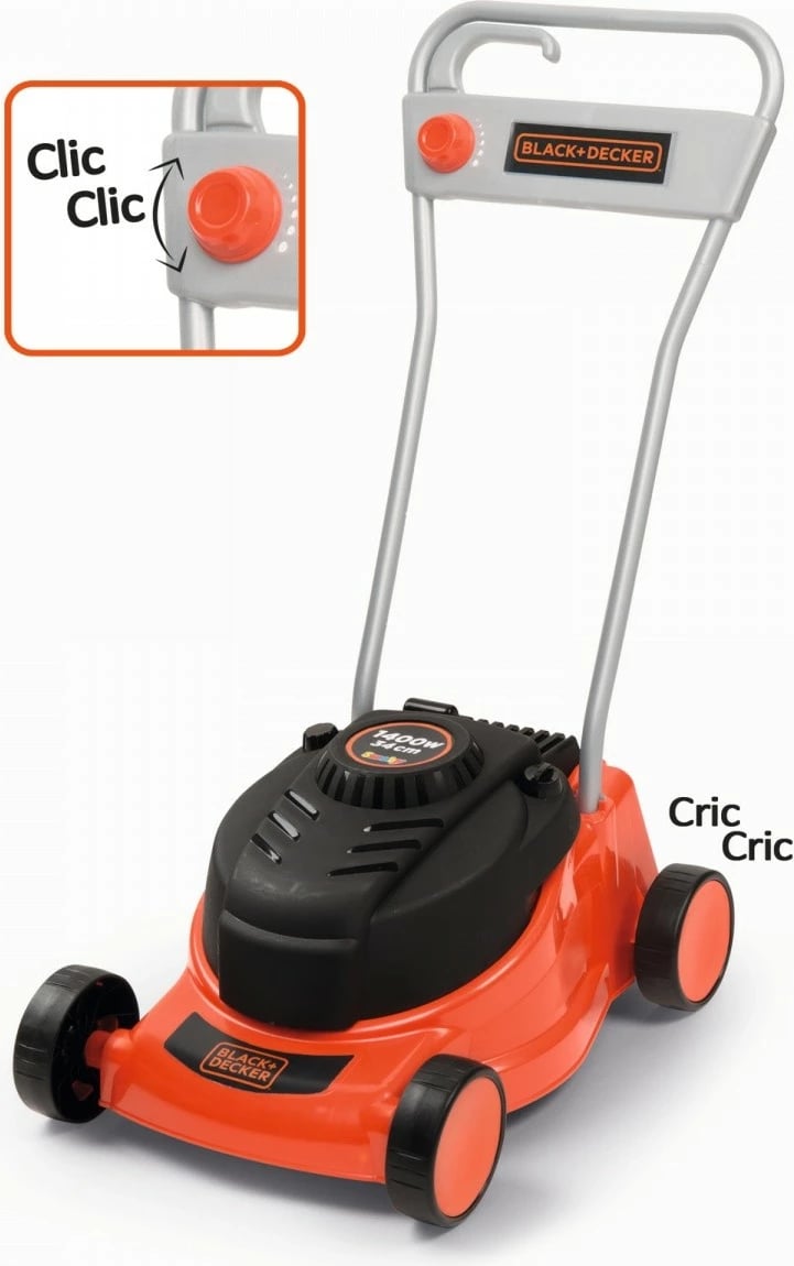Lodër kositëse bari Smoby Black & Decker, për fëmijë, 35x26x56 cm, portokalli/zezë