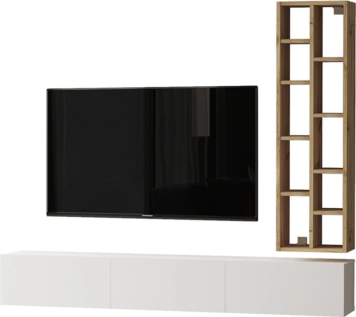 Njësi muri për TV Esmeralda, ngjyrë bardhë-natyrale, 74.5x27x145cm