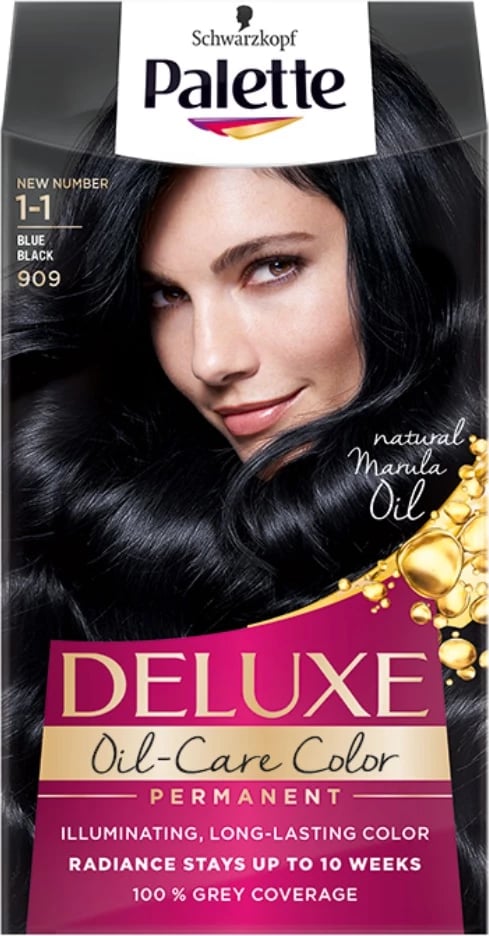 Ngjyrë për flokë për femra Palette Deluxe Oil-Care Color 909 (1-1) Navy Black