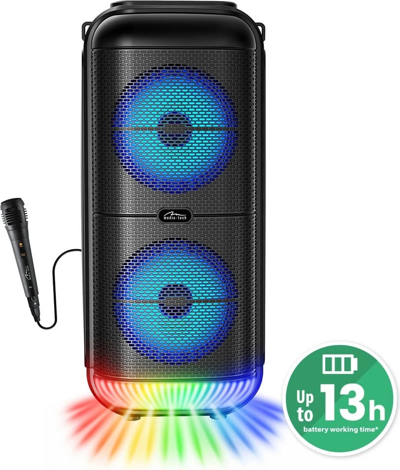 Altaparlant portativ Media-Tech BT POWER AUDIO MT3183 me mikrofon, Bluetooth 5.3, 50W, i zi me ndriçim shumëngjyrësh