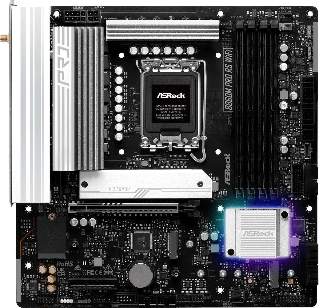 Pllakë amë ASRock B860M Pro RS WiFi, micro ATX, Socket 1851, 256 GB, e zezë