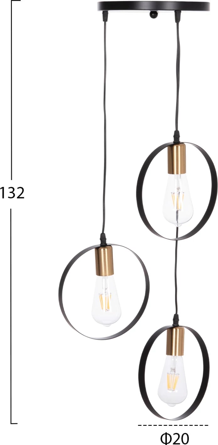 Llambë tavani varëse me 3 drita, KRENT FH7426.11, e zezë-ari, 23.5x132cm