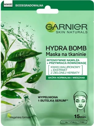 Maskë pëlhure për fytyrë për femra Garnier Hydra Bomb 28g