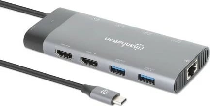 Docking station MANHATTAN USB-C PD 10-in-1, Dual Monitor 8K, gri