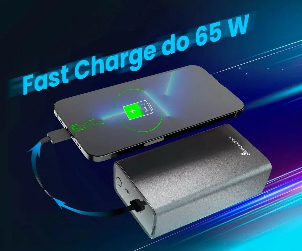 Powerbank Extralink EPB-127, 30000 mAh, 65W, USB Type-C, Zi/Gri