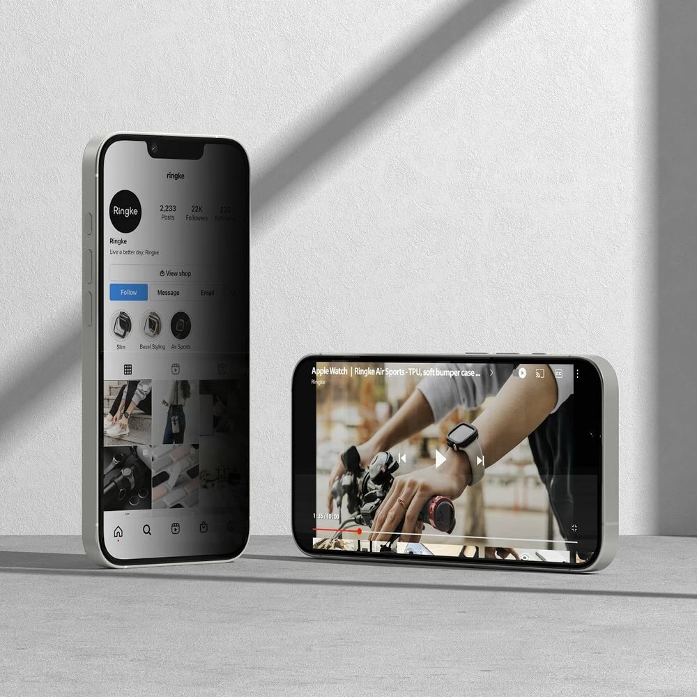 Mbrojtës xhami Ringke Easy Slide Privacy Glass për iPhone 13/13 Pro/14, 2 copë