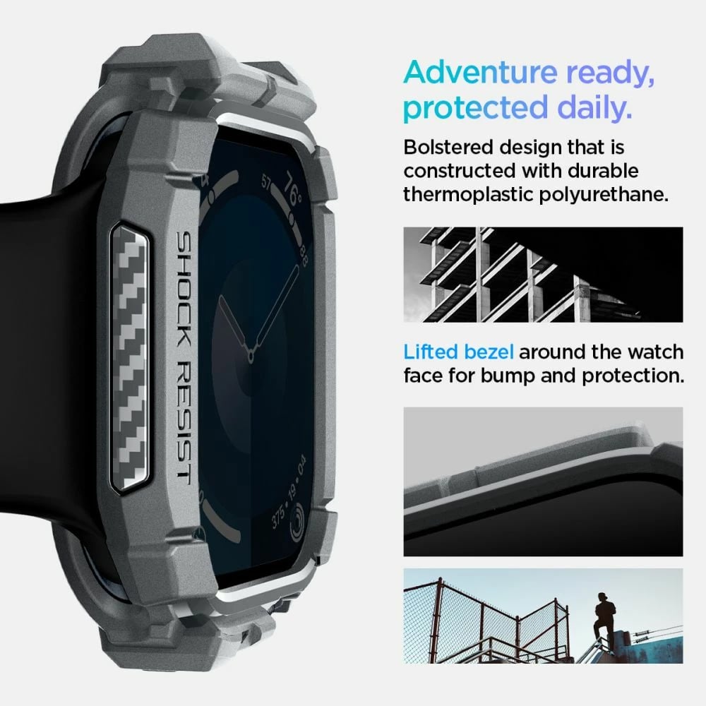 Mbështjellës Spigen Rugged Armor për Apple Watch 10, 46mm, Gri