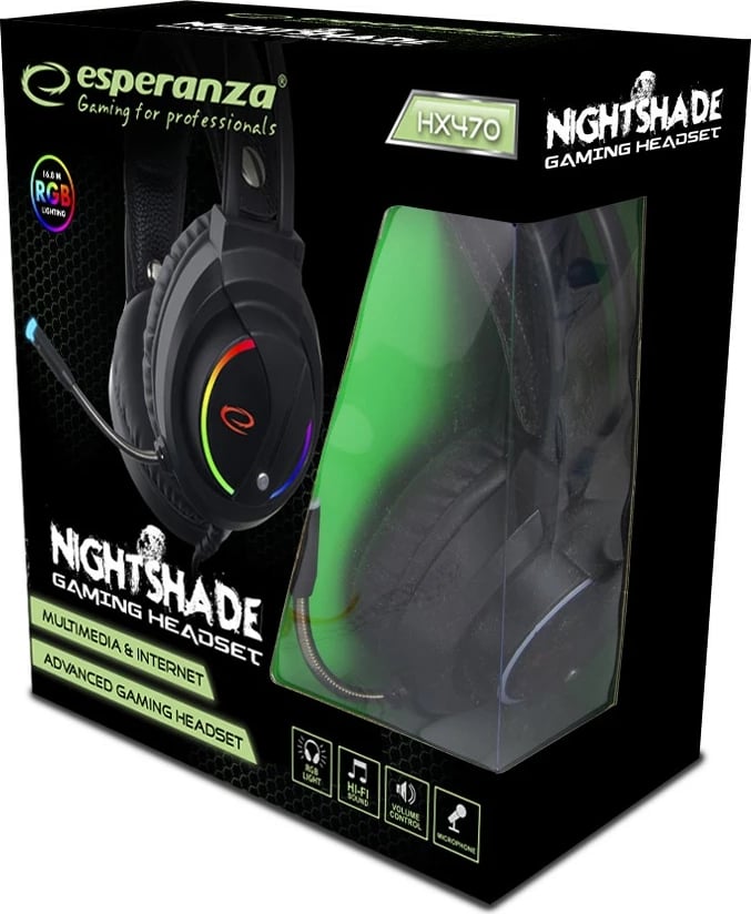 Kufje gaming Esperanza Nightshade EGH470 me mikrofon, e zezë