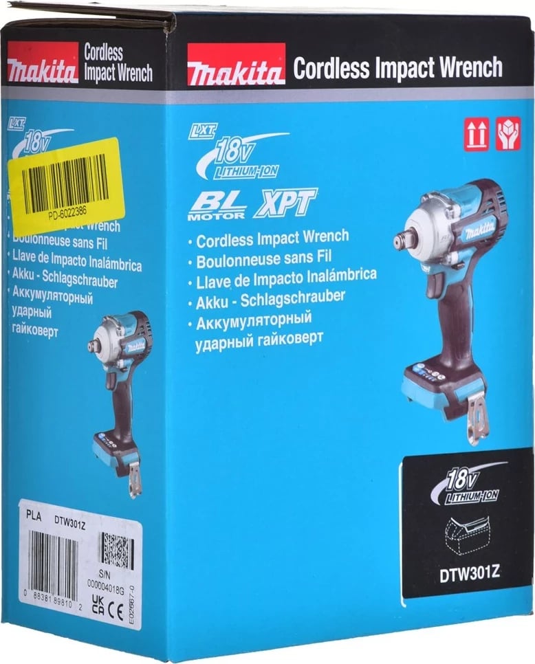 Makinë goditëse MAKITA DTW301Z, 18V, 1/2", Li-Ion, Kaltër