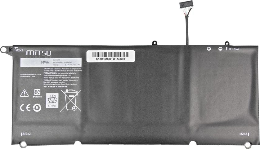 Bateri laptop Mitsu për Dell XPS 13 9350, 7000 mAh, 7.4-7.6V, e zezë