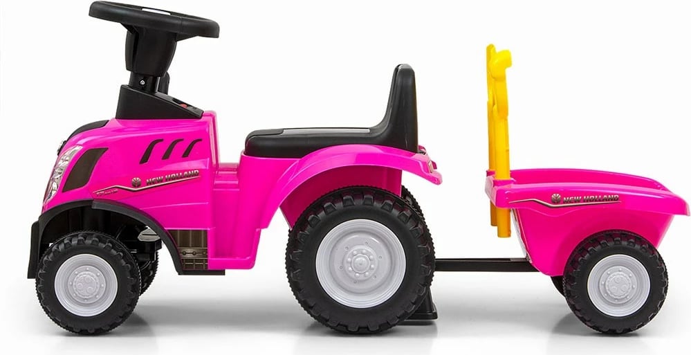 Traktor lodër ride-on me rimorkio, Milly Mally New Holland T7, me drita/tinguj dhe borie, 12-36 muaj, rozë
