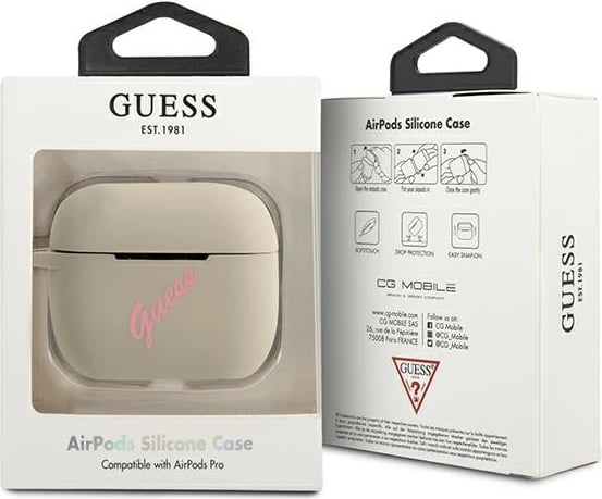 Mbështjellës Guess GUACAPLSVSGP për AirPods Pro, silikon, gri/rozë