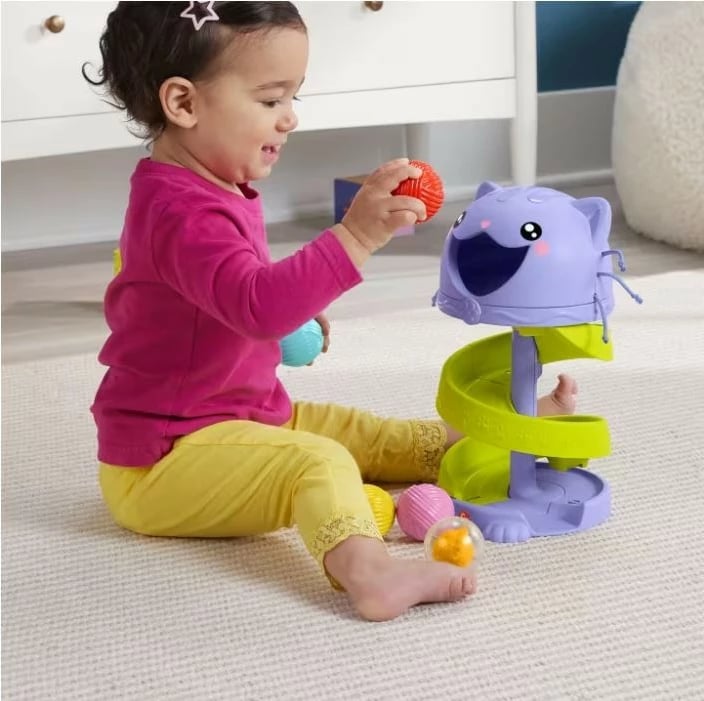 Lodër edukative Fisher Price FP Pets Cat Tower HTW92, për fëmijë, vjollcë/verdhe, 5 toptha