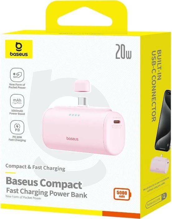 Powerbank Baseus Compact USB-C 5000mAh 20W, rozë
