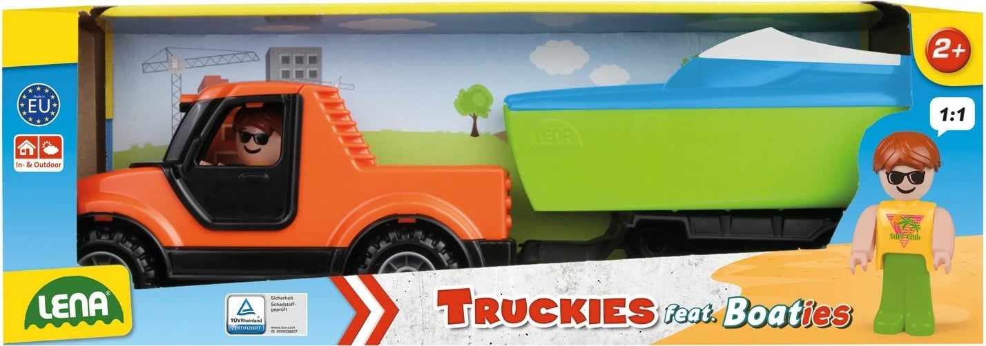 Set lodrash kamionçinë me rimorkio dhe varkë Lena Truckies, shumëngjyrëshe Set lodrash kamionçinë me rimorkio dhe varkë Lena Truckies, shumëngjyrëshe