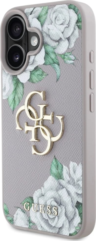Mbështjellës Guess Grained Roses Big 4G Logo për iPhone 16, Vjollcë