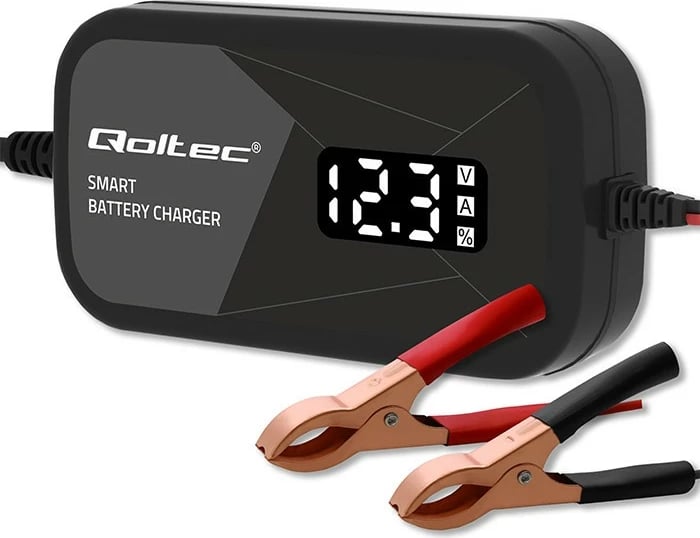 Karikues inteligjent mikroprocesorik Qoltec 52492, 12V, 2A, funksion rigjenerimi qelizash, LCD, i zi