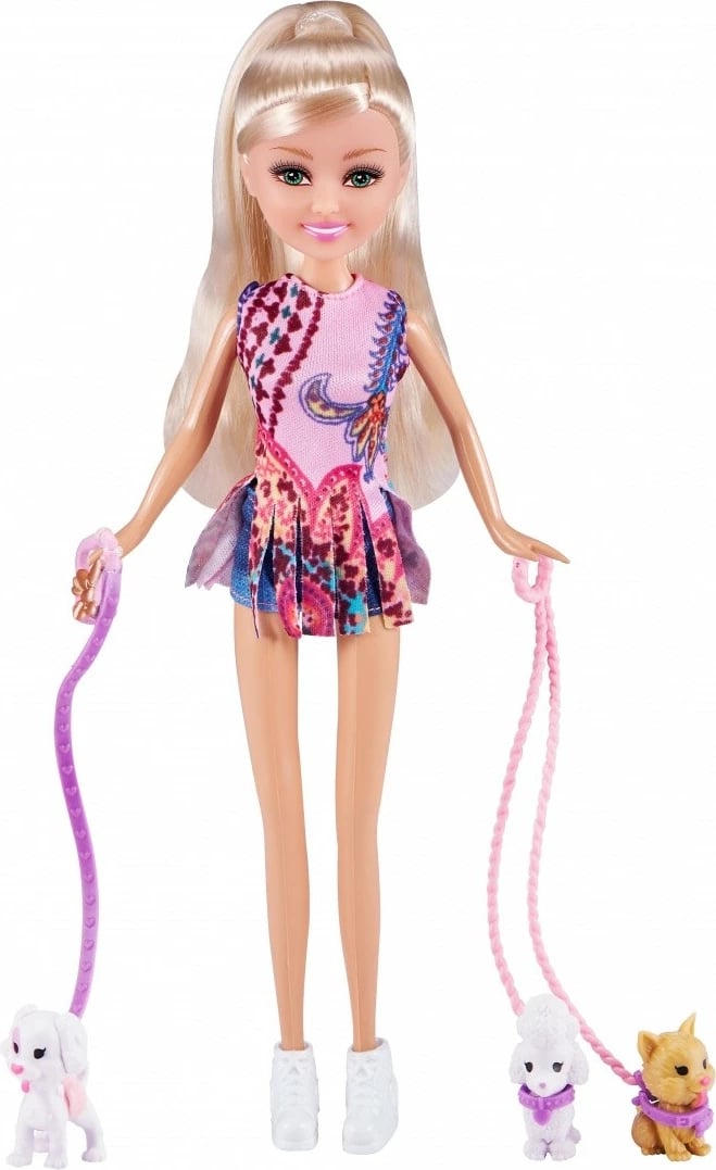 Set kukull Sparkle Girlz ZURU, 27 cm, me dy qenushë dhe litar shëtitje, për vajza