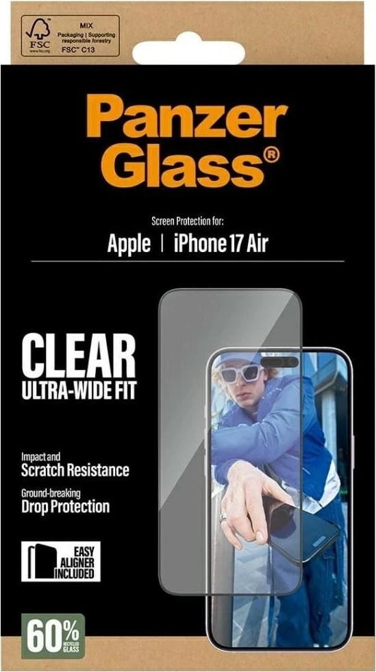 Mbështjellës xhami PanzerGlass Ultra-Wide Fit për iPhone 17 Air transparent