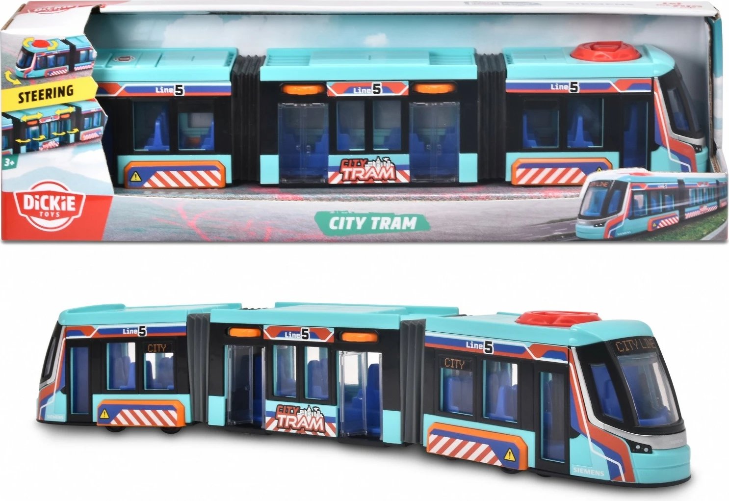 Tramvaj lodër Dickie Siemens, 40 cm, plastikë, azure/kaltër/portokalli