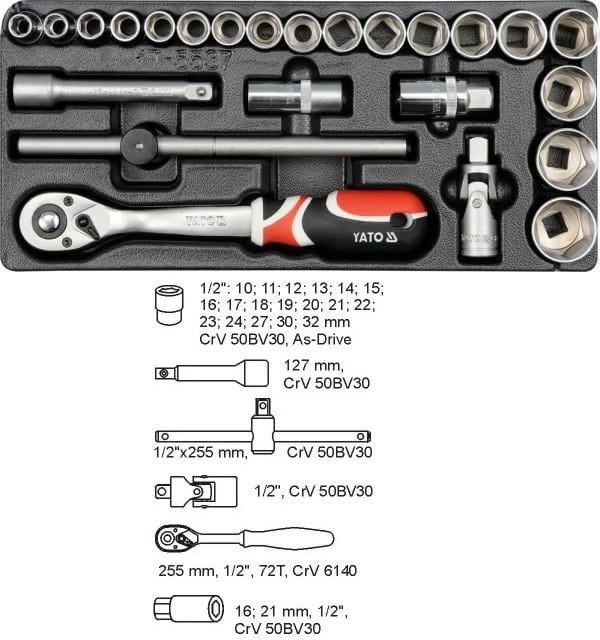 Set çelësa Yato YT-5537, 1/2", 21 copë