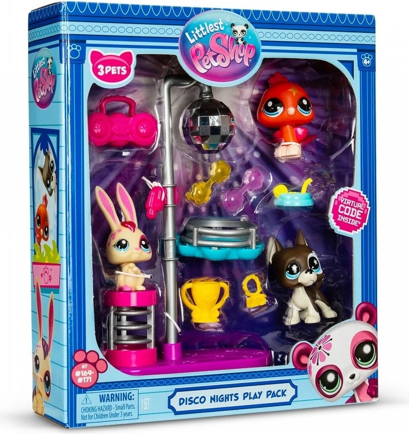 Set figurina Littlest Pet Shop Disco Nights Play Pack, 3 copë, me aksesorë