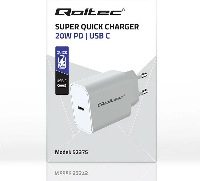 Karikues muri Qoltec Super Quick PD, 20W, USB-C, Bardhë