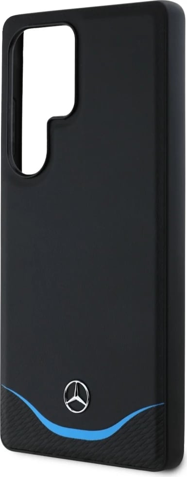Mbështjellës Mercedes Leather Contrasted Blue Horizontal Curve MagSafe për Samsung Galaxy S25 Ultra, i zi