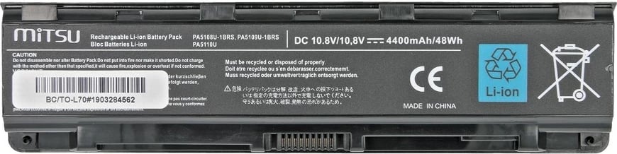 Bateri laptop Mitsu BC/TO-L70 për Toshiba C50, C55, C70, L70, 4400 mAh, 6 qeliza