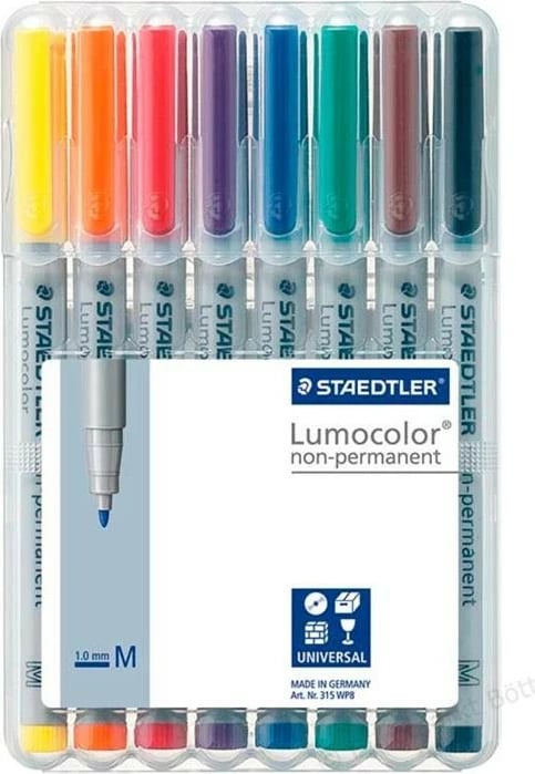 Set markerë STAEDTLER Lumocolor 315 WP8, 8 ngjyra, 1mm, gri
